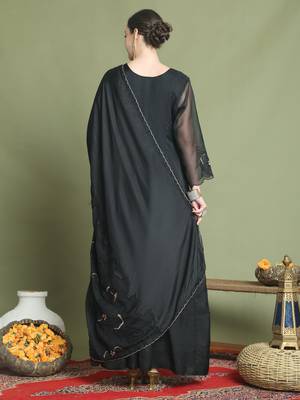  black organza embroidered gown style 2