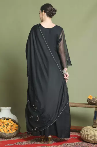 black organza embroidered gown style
