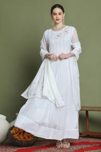  off white organza embroidered gown style
