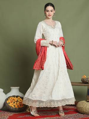 cream raw silk embroidered gown style 4