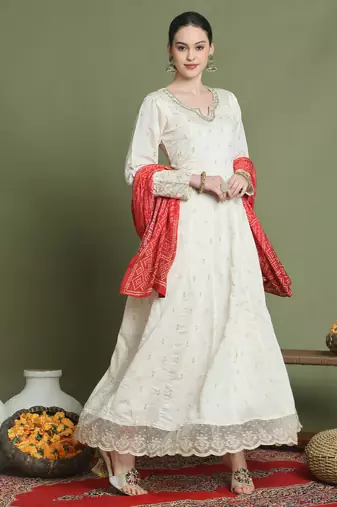 cream raw silk embroidered gown style