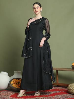  black organza embroidered gown style 3