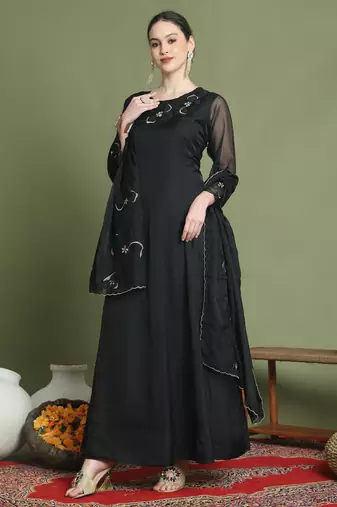  black organza embroidered gown style