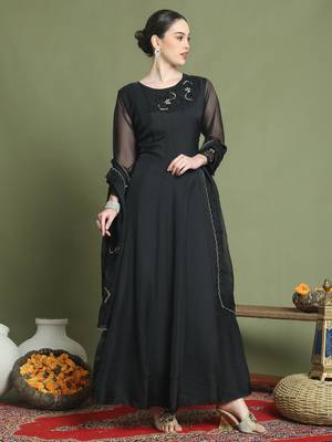  black organza embroidered gown style 4