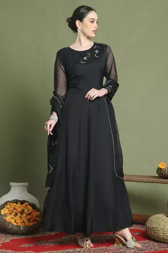  black organza embroidered gown style