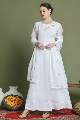  off white organza embroidered gown style