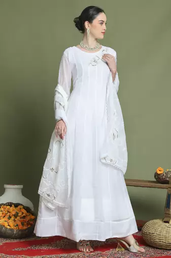  off white organza embroidered gown style