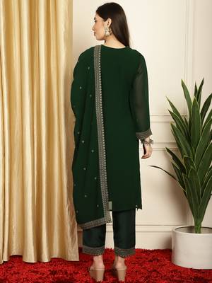 green georgette embroidered suit set 2