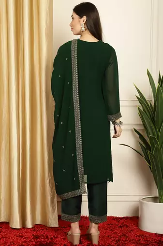 green georgette embroidered suit set