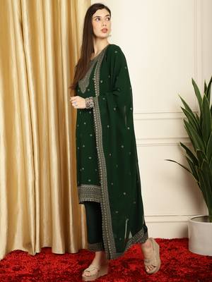 green georgette embroidered suit set 3