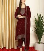 marron georgette embroidered suit set