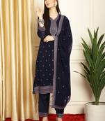 navy blue georgette embroidered suit set