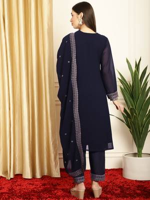 navy blue georgette embroidered suit set 2