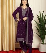 burgundy georgette embroidered suit set