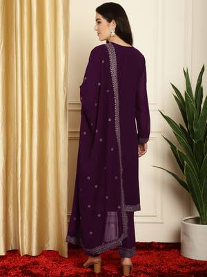 burgundy georgette embroidered suit set 2