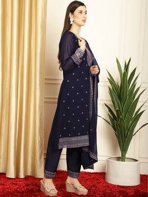 navy blue georgette embroidered suit set 4