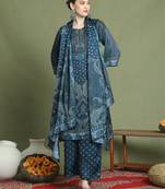 navy blue satin embroidered suit set