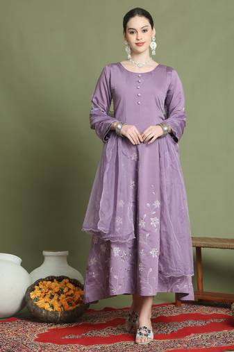 purple muslin embroidered gown style