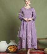 purple muslin embroidered gown style