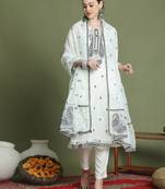 off white organza embroidered suit set