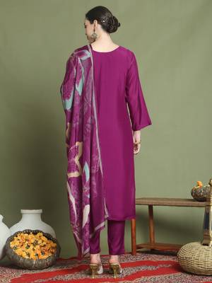 magenta muslin embroidered suit set 2