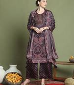 maroon satin embroidered suit set