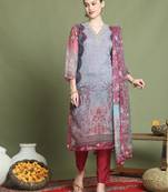 grey organza embroidered suit set