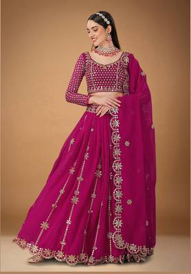 Pink Georgette Mirror and Zari Work Lehenga Choli For Wedding and Sangeet 2