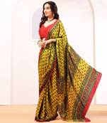 Yellow handprinted ajrakh on modal silk