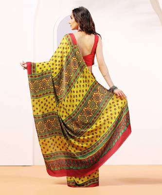 Yellow handprinted ajrakh on modal silk 3