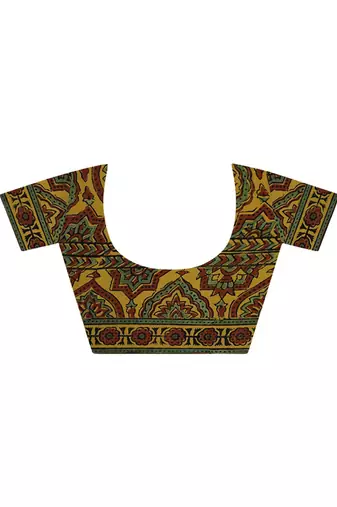 Yellow handprinted ajrakh on modal silk