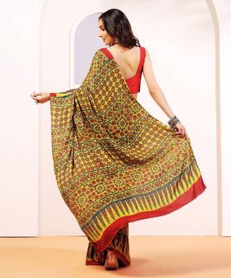 Mustard handprinted ajrakh on modal silk 2