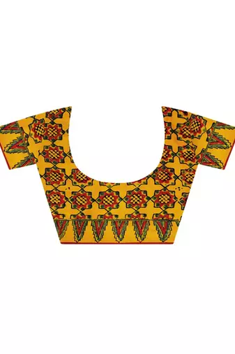 Mustard handprinted ajrakh on modal silk