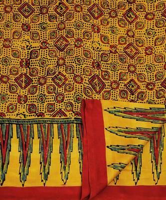 Mustard handprinted ajrakh on modal silk 5