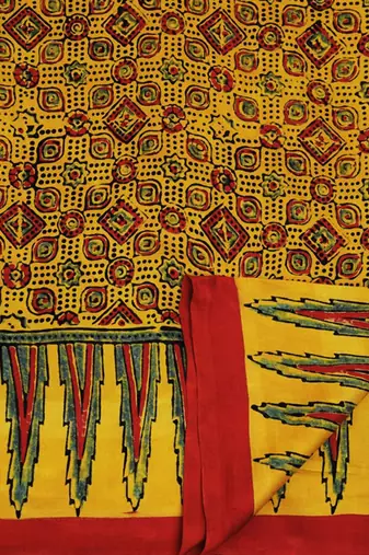 Mustard handprinted ajrakh on modal silk