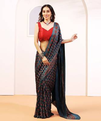 Blue handprinted ajrakh on modal silk 1