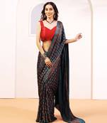 Blue handprinted ajrakh on modal silk