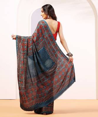 Blue handprinted ajrakh on modal silk 2
