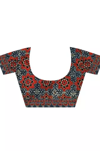 Blue handprinted ajrakh on modal silk