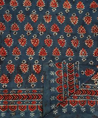 Blue handprinted ajrakh on modal silk 5