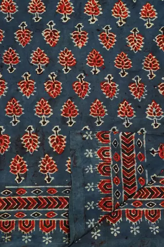 Blue handprinted ajrakh on modal silk