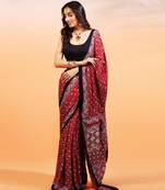 Red handprinted ajrakh on modal silk