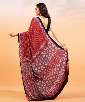 Red handprinted ajrakh on modal silk 2