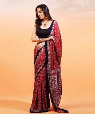 Red handprinted ajrakh on modal silk 3
