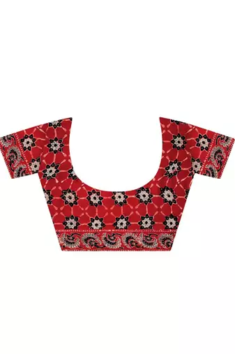 Red handprinted ajrakh on modal silk