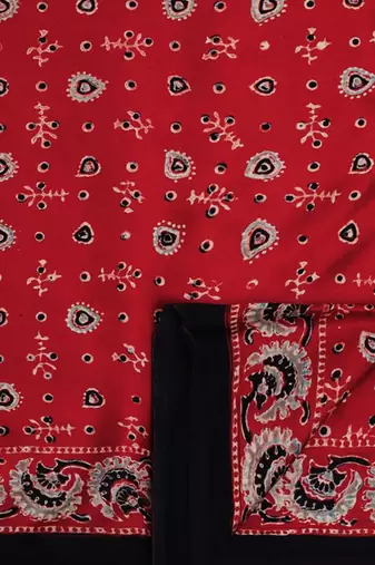 Red handprinted ajrakh on modal silk