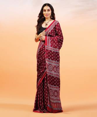 Red handprinted ajrakh on modal silk 1