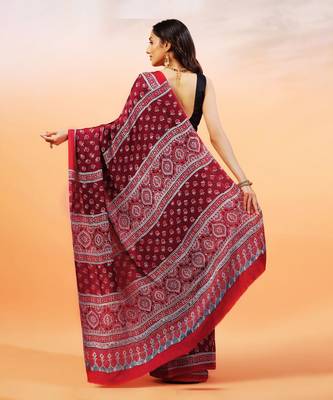 Red handprinted ajrakh on modal silk 2