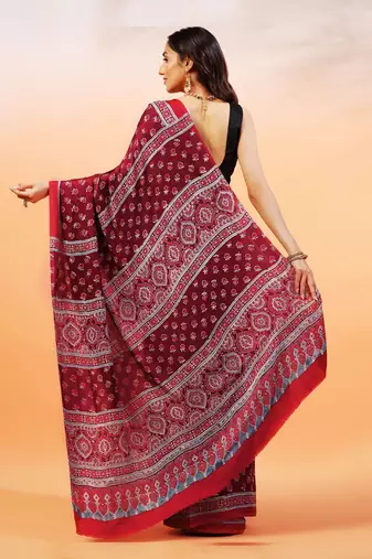 Red handprinted ajrakh on modal silk