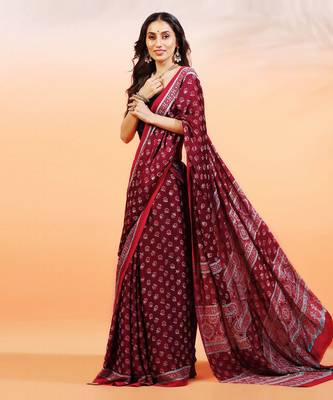 Red handprinted ajrakh on modal silk 3